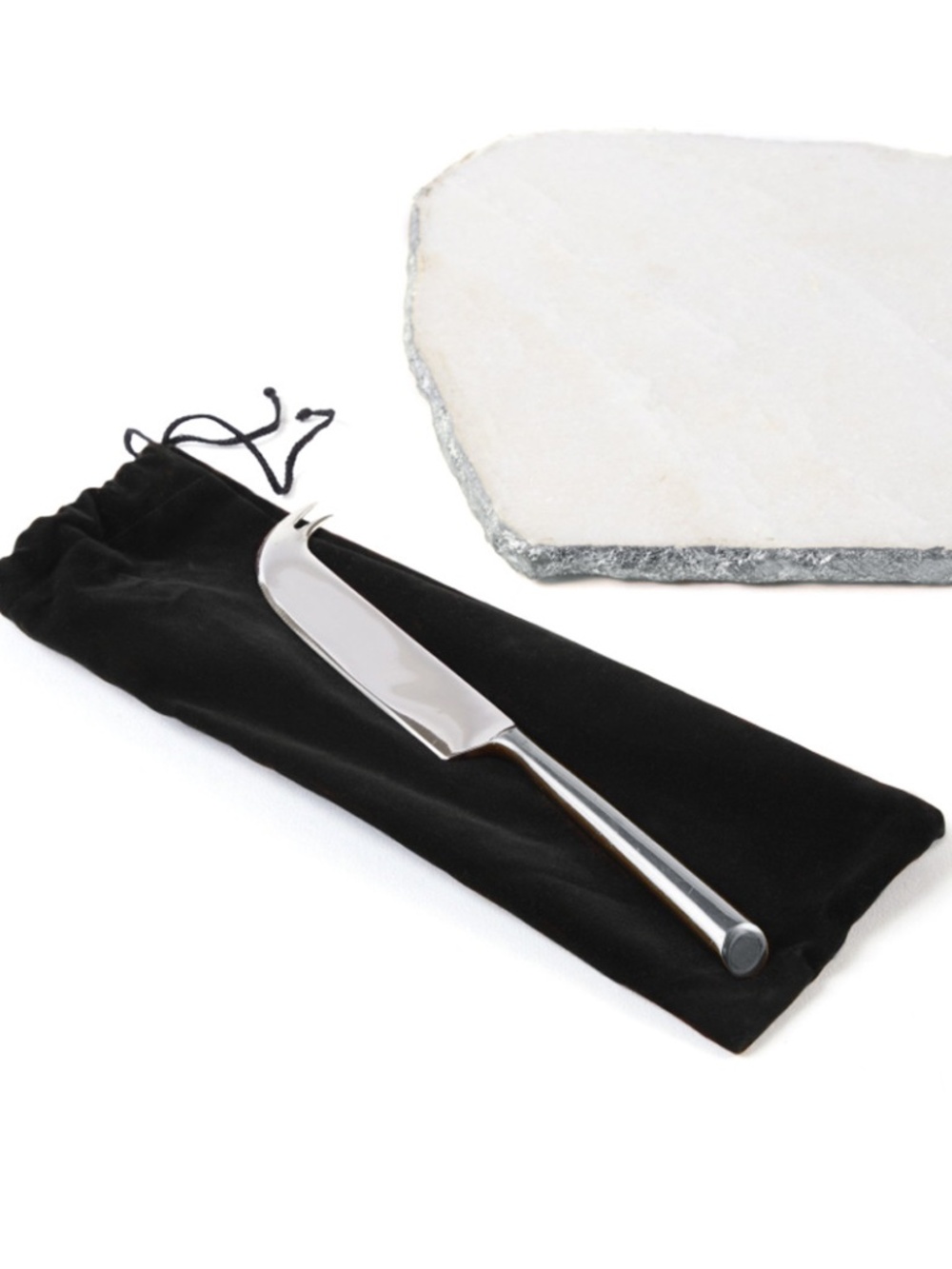 NEW White Marble Cheese Plate and Knife - SILVER Foile